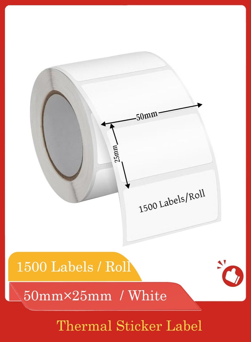 Thermal Sticker Labels 50mm×25mm( 2×1 Inch)-1500Labels/Roll,  Stickers Waterproof Multi-Purpose Self-Adhesive, Removable Name Tags, for QR code Barcode, DIY Logo (White Rectangle) - Image 1